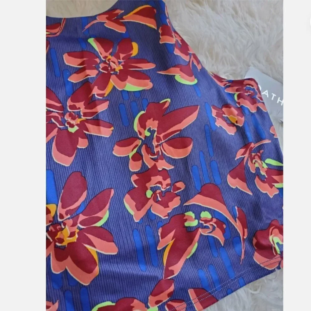 ATHLETA Conscious Crop YOGA Top Bra Bralette Blue Floral Print BUTTERY SOFT $64